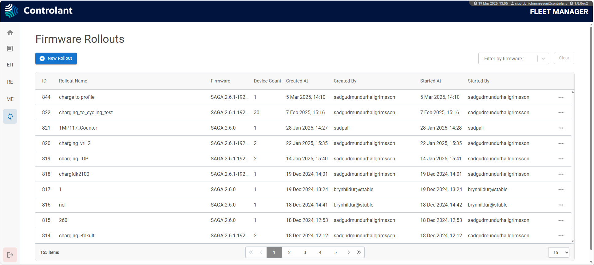 Firmware Rollout page Fleet Manager - Firmware Rollout page