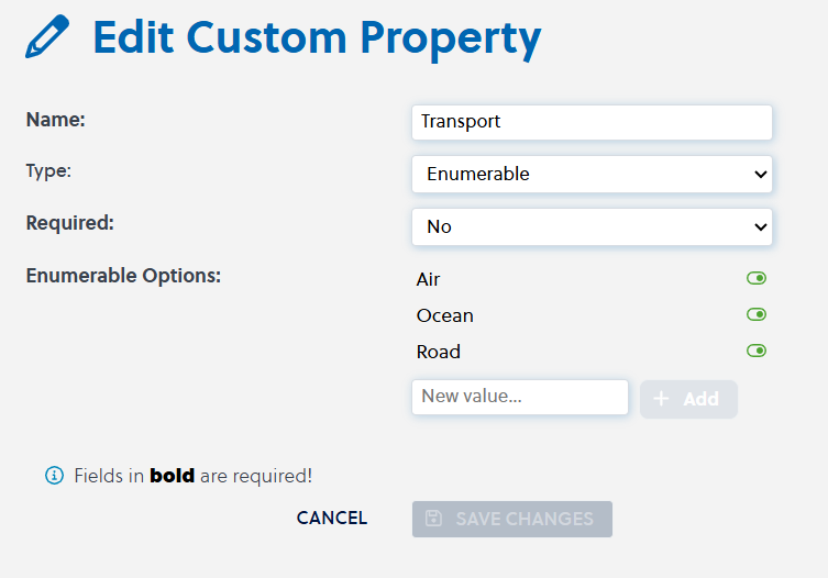 Account Admin -­ Company Control Panel - Custom Properties - Edit Custom Property