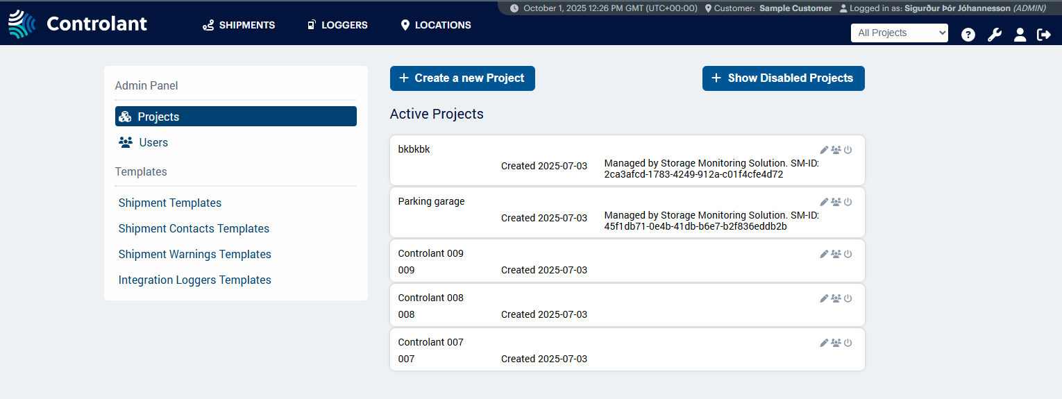 Projects - overview - SCM Admin Panel