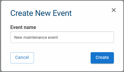 Fleet Manager - Service Events - Manage Events - Create new event dialog - example