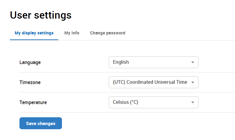 Account Admin - My Control Panel - User Settings - My display settings page
