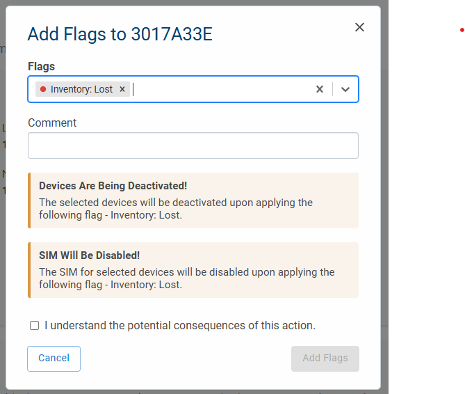 Fleet Manager - Add flags popup - With warning about the consequences