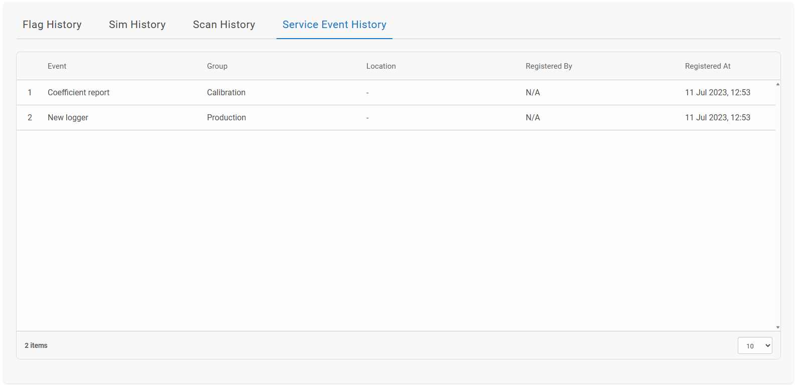 Fleet Manager - Device Details - Service Event history Fleet Manager - Device Details - Service Event history