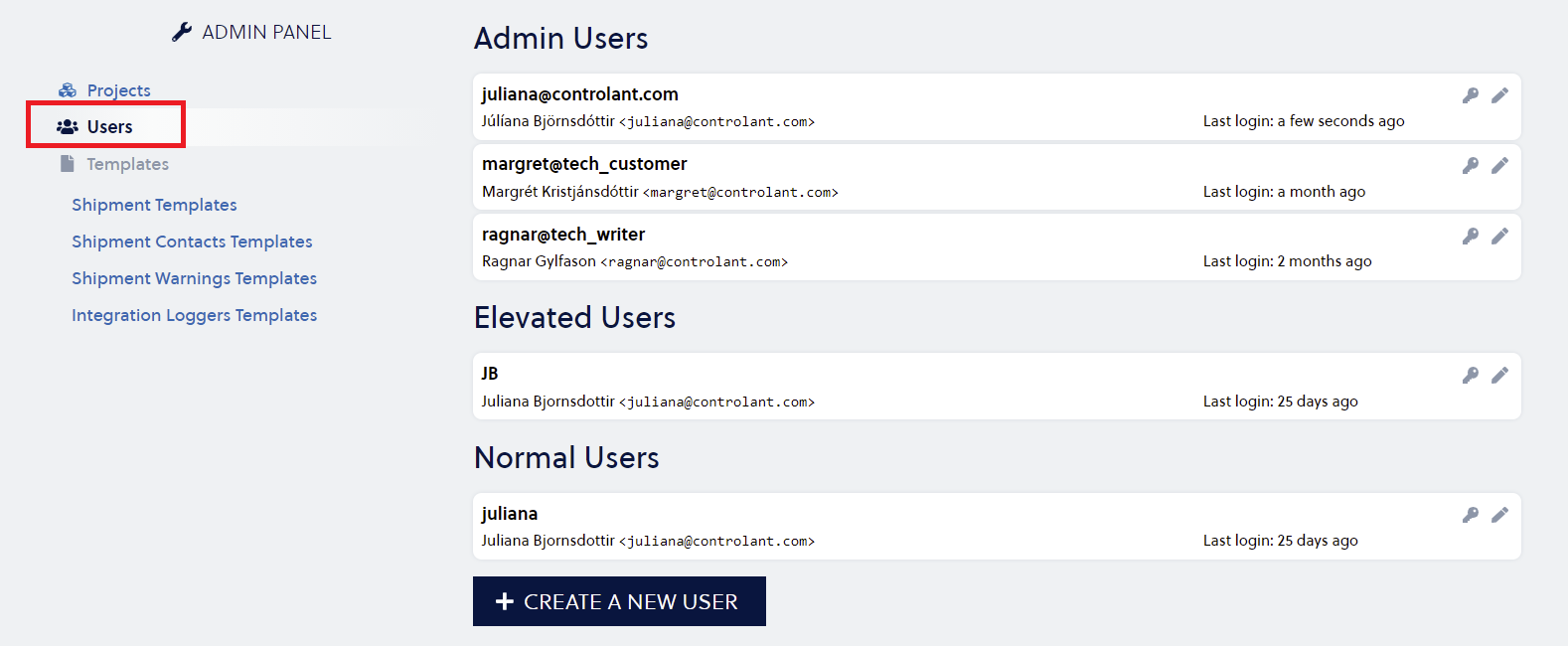 SCM admin panel - Users overview