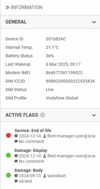 Fleet Manager - Devices overview - Information panel Fleet Manager - Devices overview - Information panel