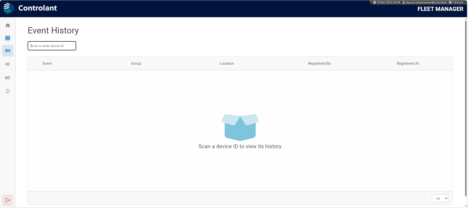 Service Events - Event History page Fleet Manager - Service Events - Event History page