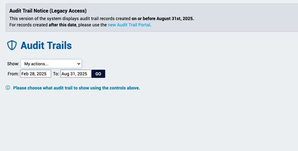Old Audit trail, with note saying no new data is collected - Release notes SCM 2.30.0