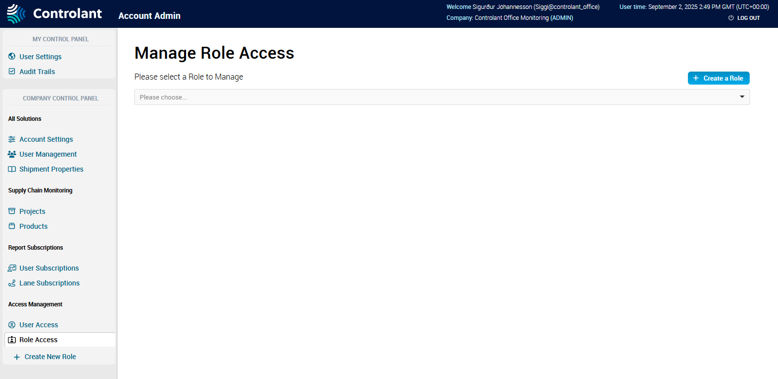 Manage Role Access - Account Admin - Company Control Panel - Access Management