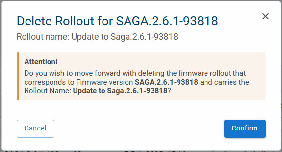 Fleet Manager - Firmware Rollout - Delete Rollout dialog