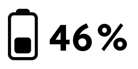 Black half-full battery standing upright, number and percentage next to it.