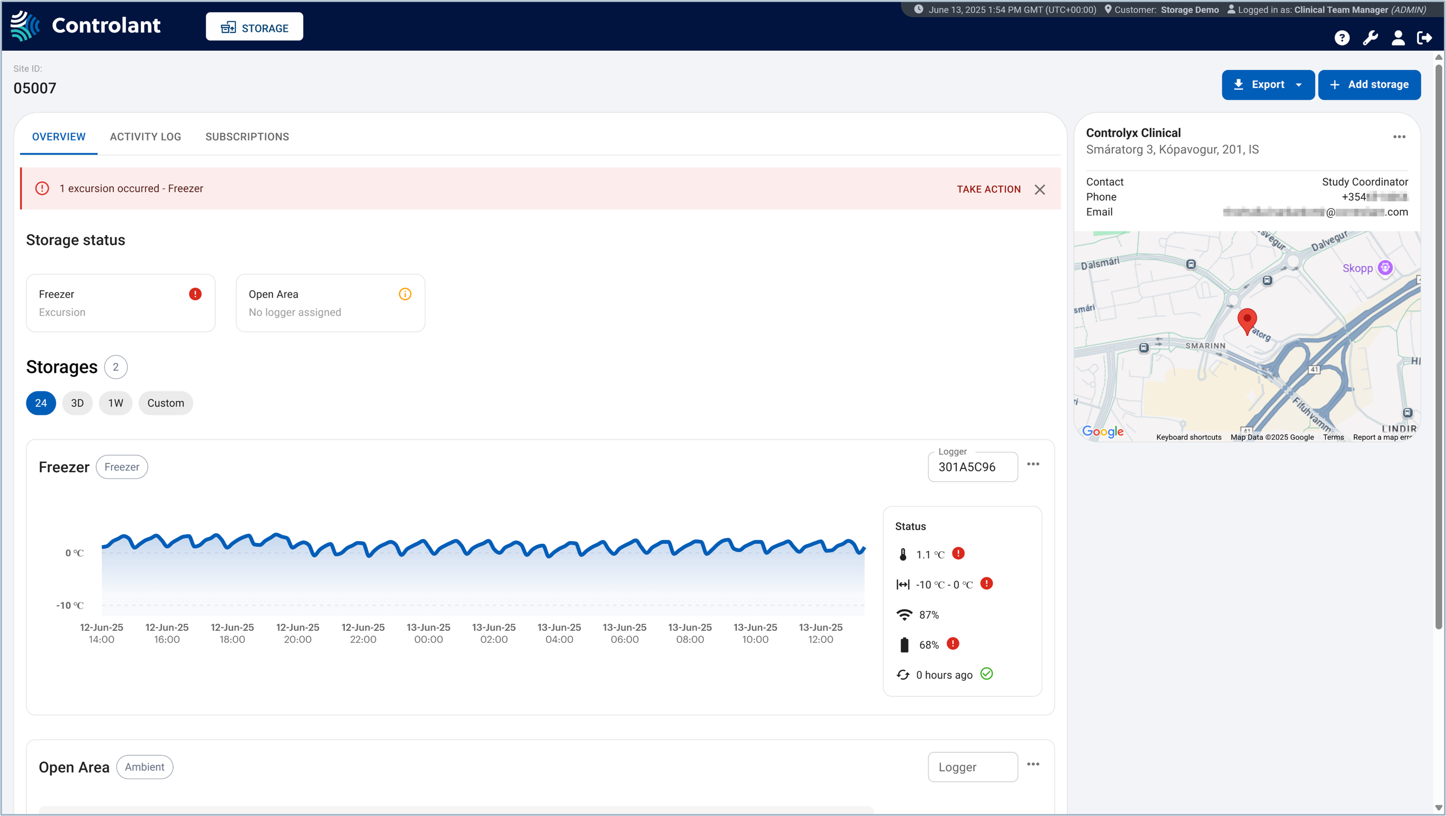 Clinical storage monitoring - Overview tab