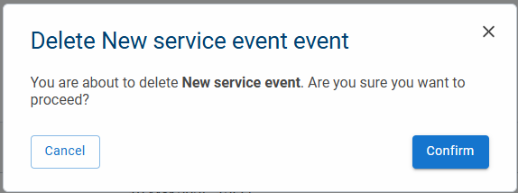 Fleet Manager - Service Events - Manage Events - Delete event dialog