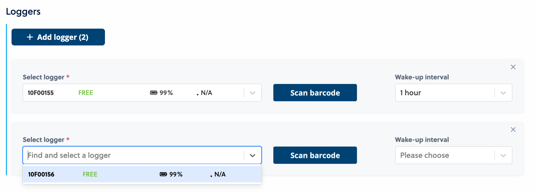 Create shipment: Logger selection