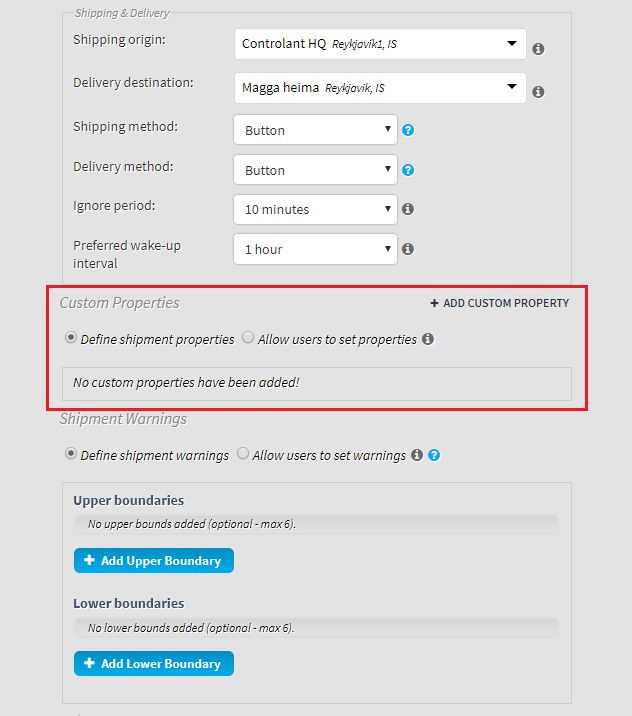 Custom properties in shipment template