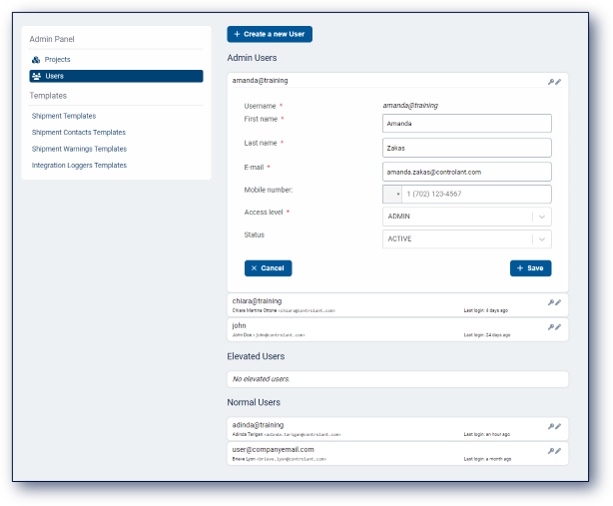 SCM admin panel - Edit user tab