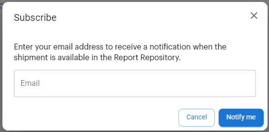 Aurora Share - enter email to get a notification by email when the report becomes available