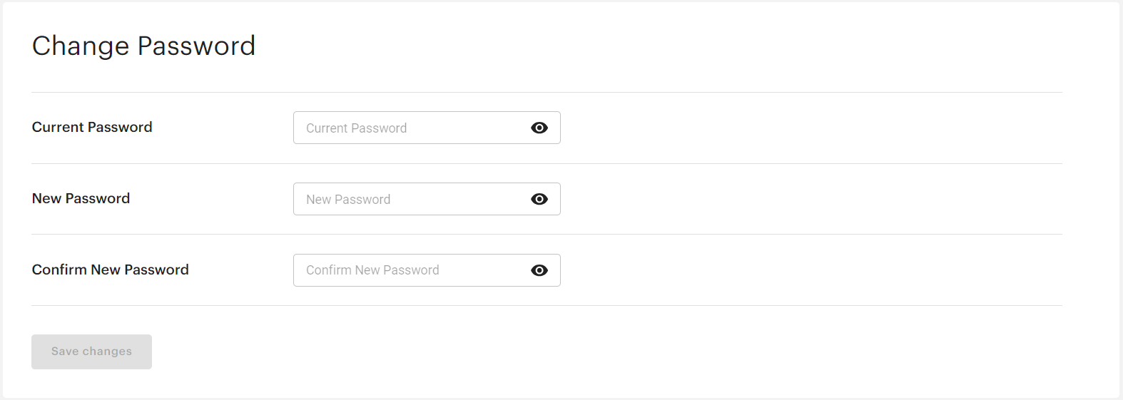 Account Admin - My Control Panel - Change Password screenshot