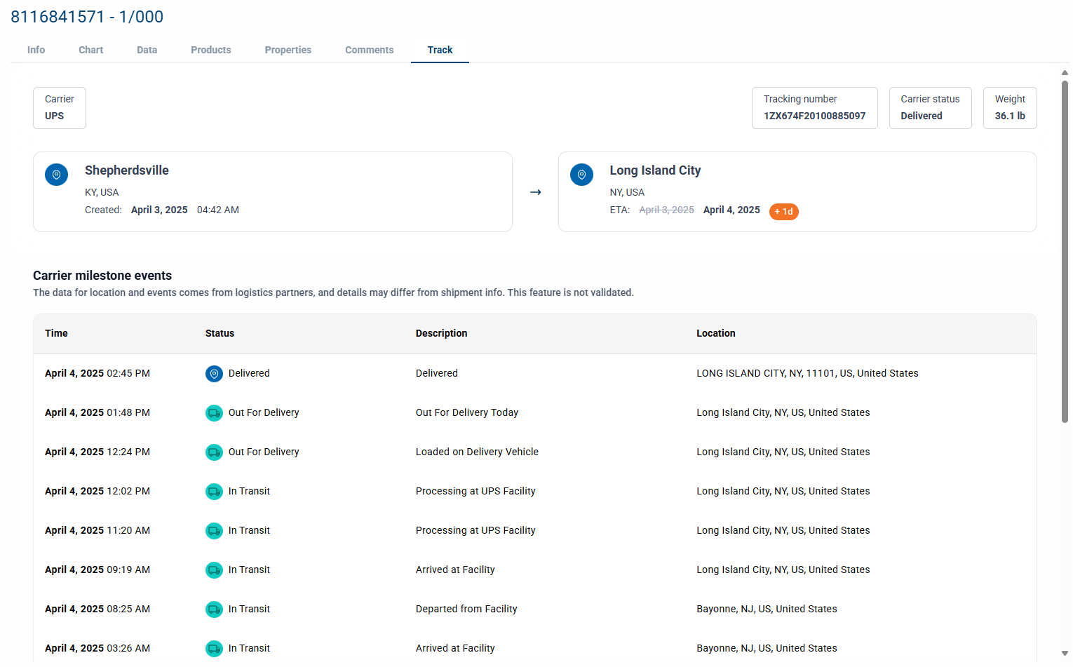 Viewing a shipment - Track tab SCM - Shipments - Shipments list - Single Shipment - Track tab - qq replace